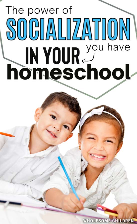 Smiling kids. Text overlay - The power of socialization you have in your homeschool.